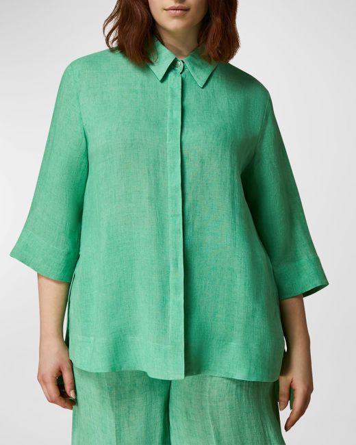 Marina Rinaldi Green Plus Size Florida Button-Down Linen Shirt