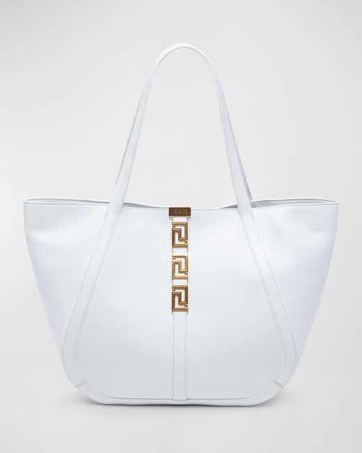 Versace White Greca Goddess Large Calfskin Tote Bag