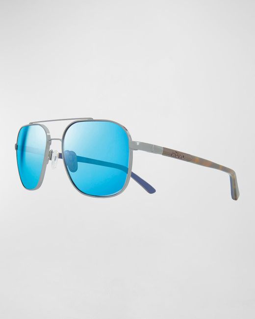 Revo Blue Harrison Metal/acetate Aviator Sunglasses for men