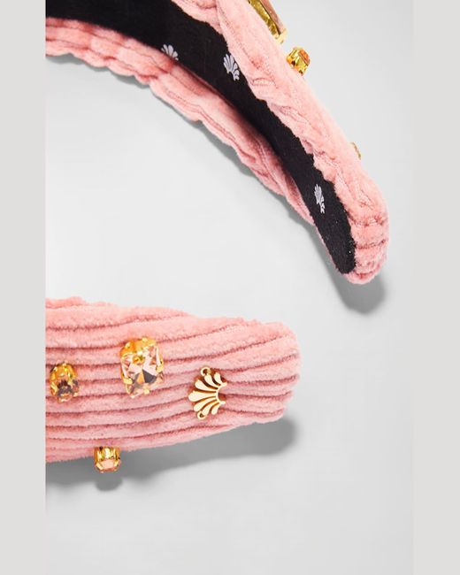 Lele Sadoughi Pink Embellished Corduroy Slim Knotted Headband