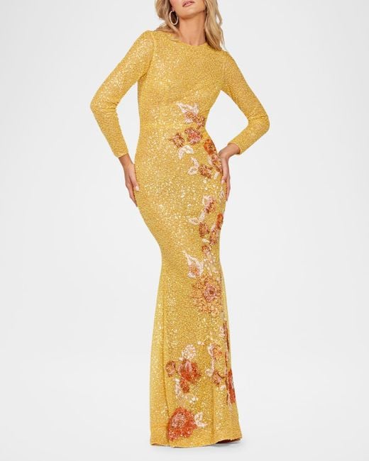 HELSI Metallic Shalom Sequin Floral Applique Column Gown