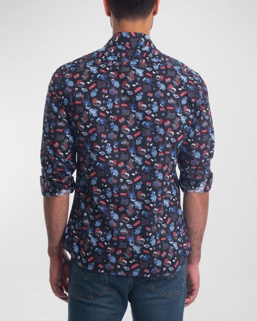 Jared Lang Blue Apos;S Printed Button-Down Shirt for men