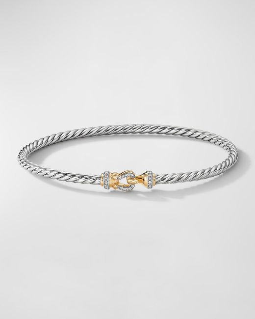 David Yurman Gray 3mm Buckle Helena Bracelet With Diamonds, Silver And Gold
