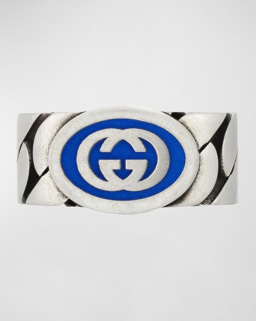 Gucci Blue Interlocking G Enamel Band Ring for men