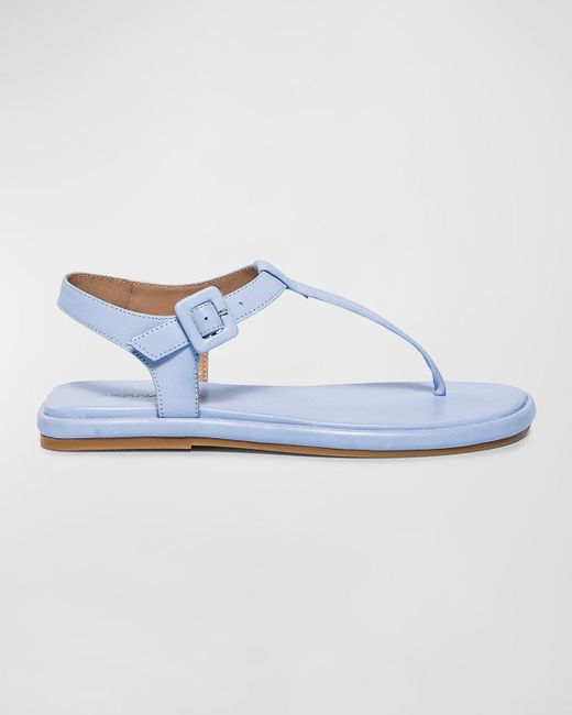 Bernardo Blue Leather Ankle-strap Thong Sandals