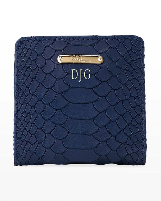 Gigi New York Blue Python-Embossed Leather Mini Folding Wallet
