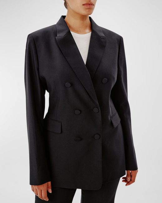 Another Tomorrow Black Wool Double-breasted Blazer Jacket