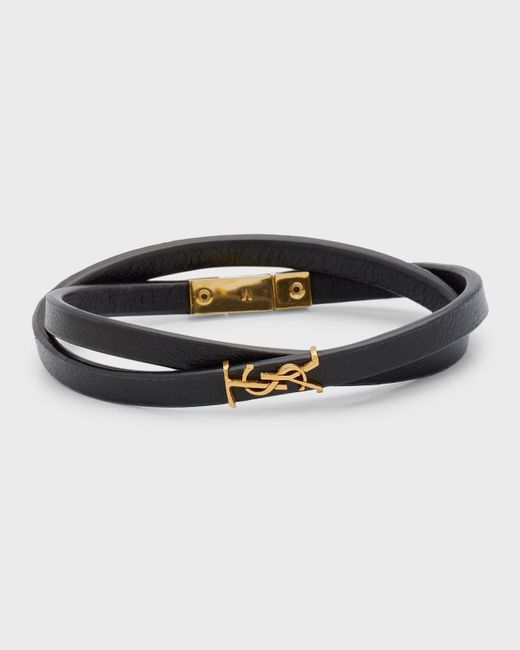 Saint Laurent Ysl Thin Double Wrap Bracelet in Black