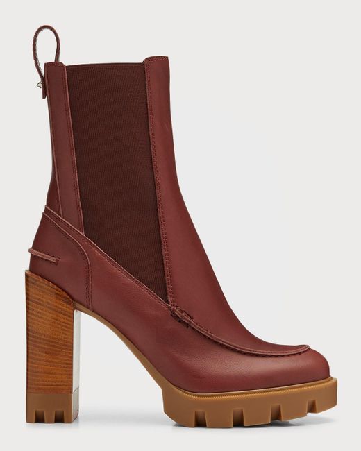 Christian Louboutin Brown Glory Leather Red Sole Chelsea Booties