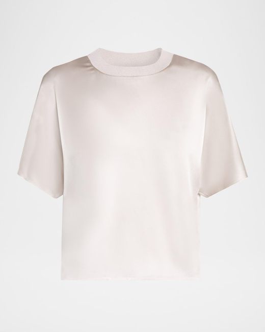 Peserico White Shiny Rib-Trim Crewneck T-Shirt