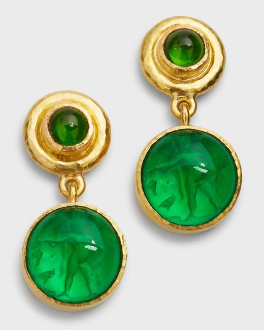 Elizabeth Locke Green 5mm Cabochon Stone Swinging Venetian Glass Earrings