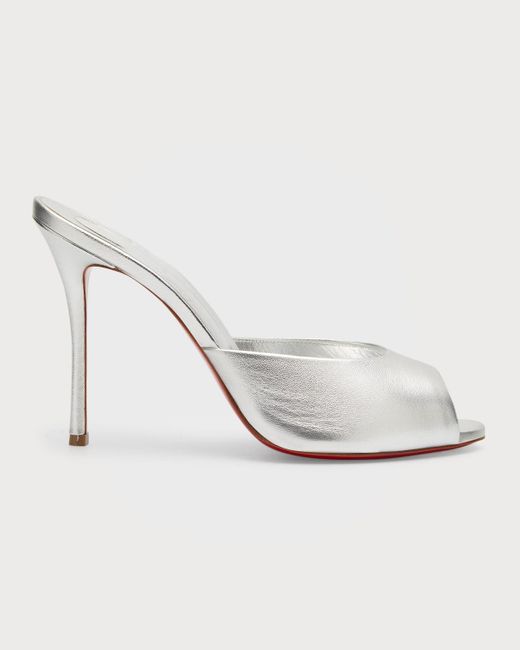Christian Louboutin White Me Dolly Metallic Red Sole Slide Sandals