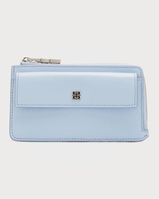 Givenchy Blue 4g Zip Card Holder In Calf Leather