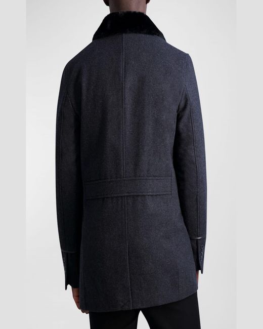 Karl Lagerfeld Black Wool Peacoat W/ Faux Fur Collar for men