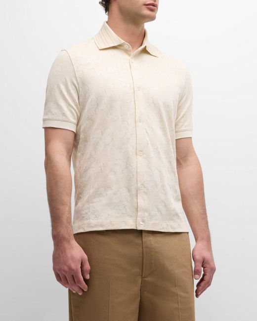 Paul Smith Natural Cotton Floral Jacquard Knit Polo Shirt for men