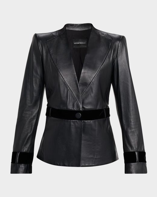 Emporio Armani Black Single-Button Leather Jacket