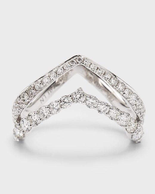 Lisa Nik Gray 18k White Gold Double V Sparkle Diamond Ring, Size 6
