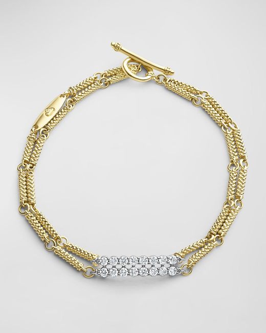 Lagos Metallic 18k Signature Caviar Diamond Superfine 2 Row Link Toggle Bracelet