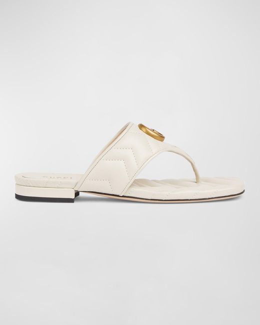 Gucci White Double G Marmont Thong Sandals