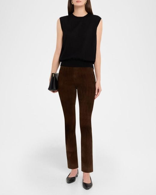 Vince Brown Suede Split-Hem Cropped Pant