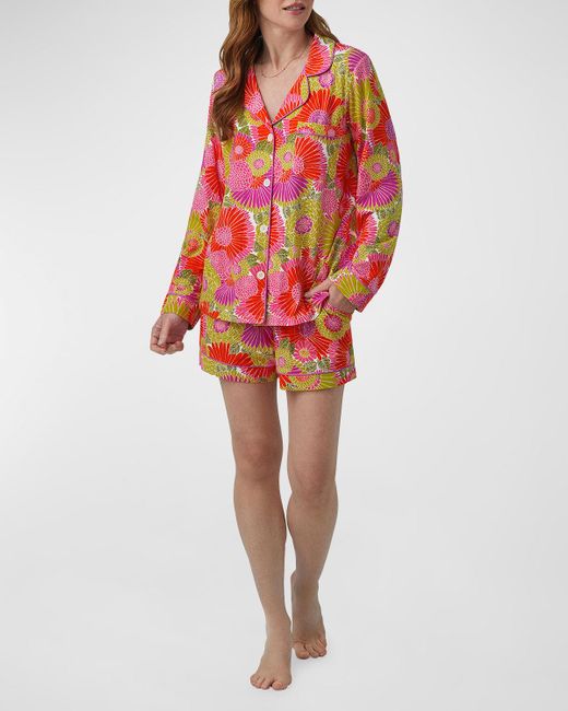 Trina Turk x Bedhead Pajamas Red Floral-print Organic Cotton Jersey Pajama Set
