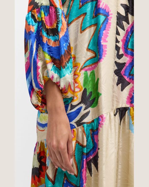 Rianna + Nina Blue Minu Abstract Jacquard Silk Maxi Dress