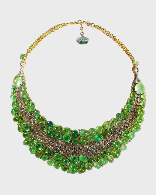 Etho Maria 18k Yellow Gold Green Sapphire And Diamond Necklace
