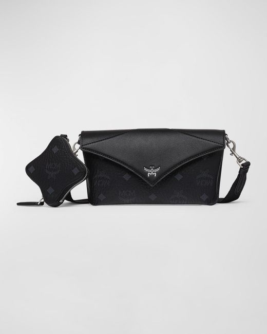 MCM Black Visetos Monogram Flat Pouch Shoulder Bag