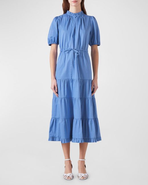 L.K.Bennett Blue Hedy Tiered Ruffle-Trim Cotton Midi Dress
