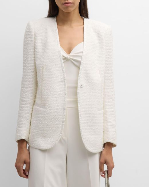 Kobi Halperin White Evangeline V-Neck Snap-Front Tweed Jacket