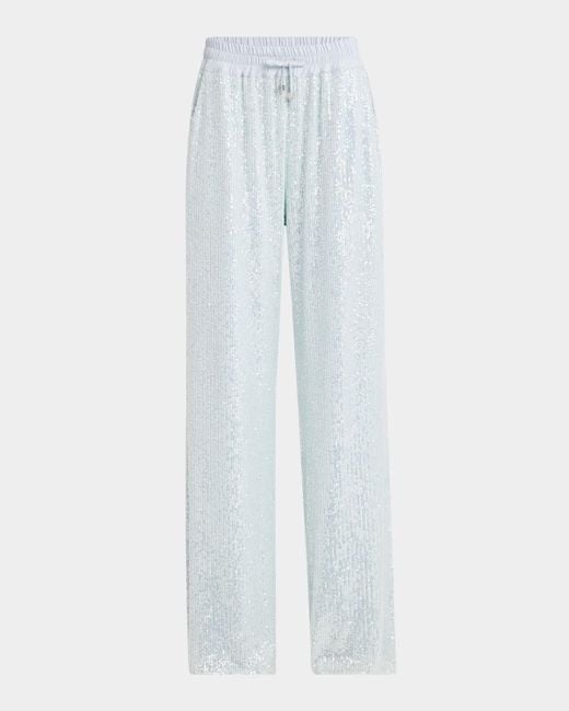Kiton White Sequined Straight-Leg Drawstring Pants