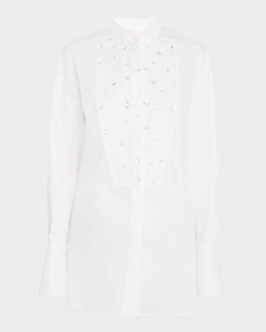 Alexander McQueen White Crystal Tuxedo Blouse