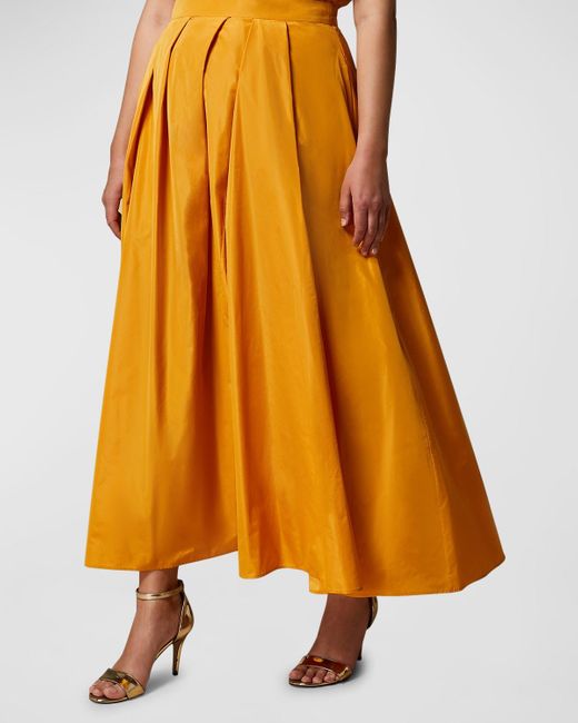 Marina Rinaldi Orange Plus Size Aderire Pleated Taffeta Maxi Skirt