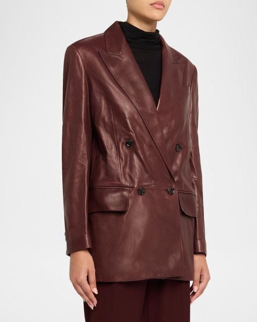 Max Mara Red Duse Leather Double-Breasted Jacket