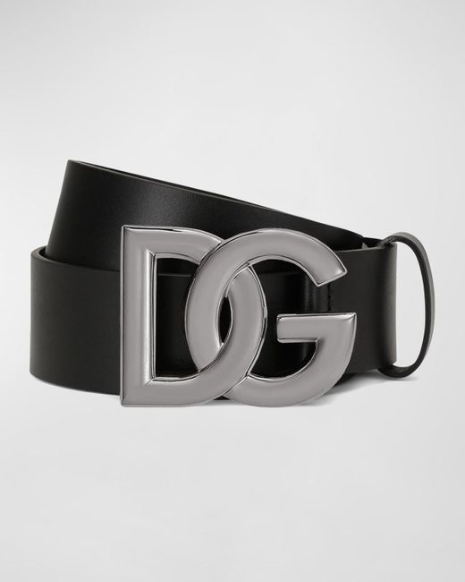 Dolce & Gabbana Black Dg-Logo Leather Buckle Belt for men