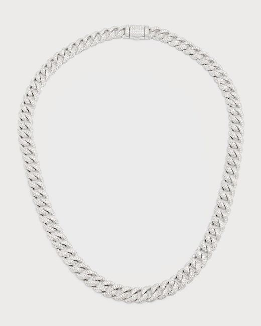Heera Moti 14k White Gold Pave Diamond Curb Chain Necklace, 18"l