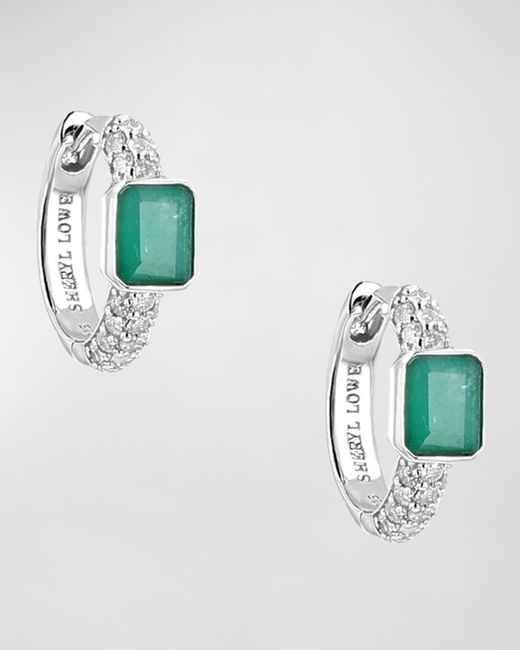 Sheryl Lowe Blue Emerald 3-row Diamond Huggie Earrings