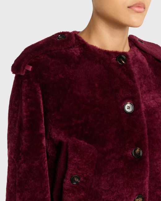Burberry Red Lamb Shearling Single-Breasted Jacket