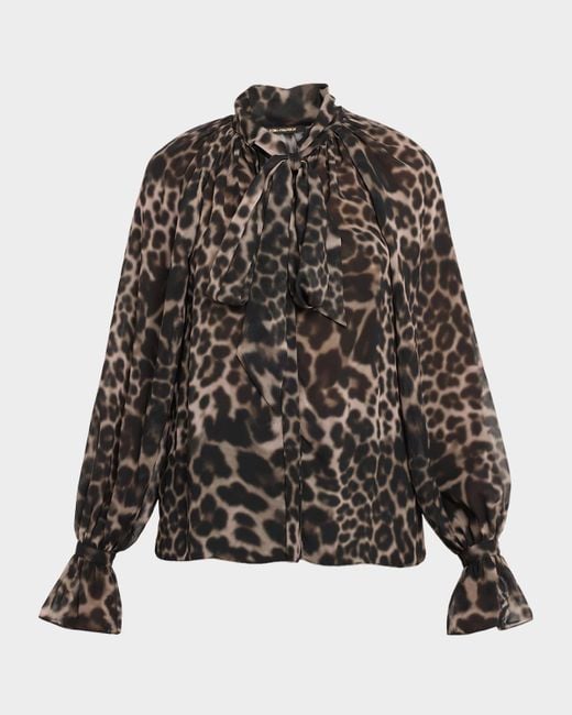 Kobi Halperin Black Davi Raglan Leopard-Print Blouse