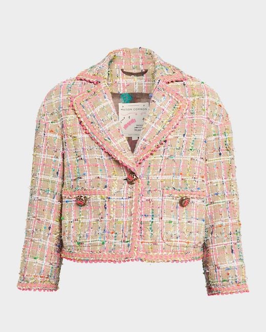 Maison Common Pink Check Tweed Single-Breasted Jacket