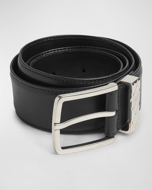 Bottega Veneta Black Intreccio Leather Belt for men