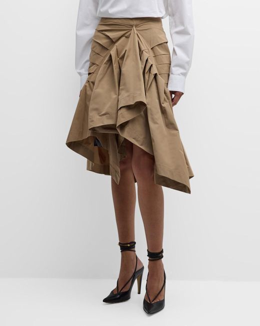 Dries Van Noten Natural Shy Pleated Asymmetric Midi Skirt