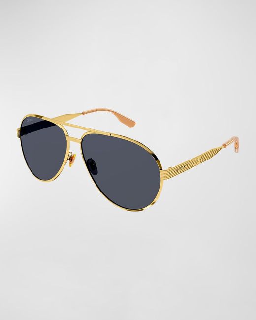 Gucci Blue Double-bridge Metal Aviator Sunglasses for men