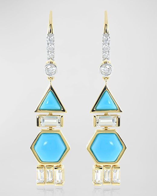 Stevie Wren Blue 18k Yellow Gold Turquoise, Topaz Ad Diamond Dangle Earrings