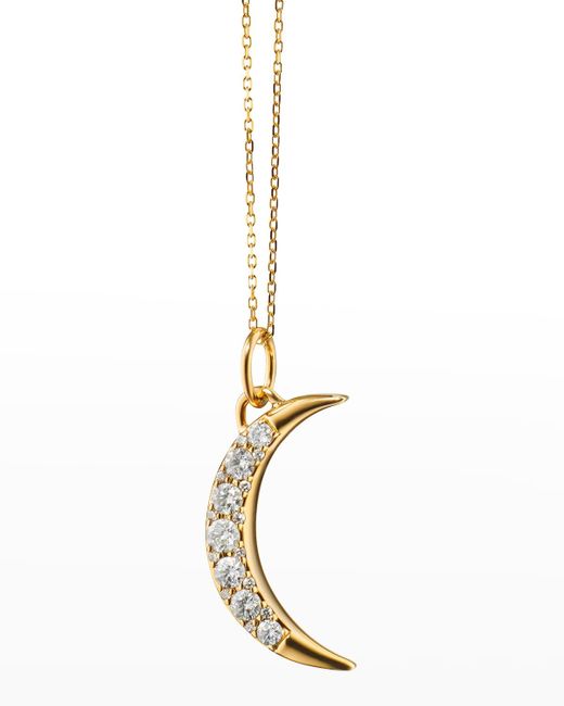 Monica Rich Kosann Metallic 18k Yellow Gold Diamond Moon Charm Necklace