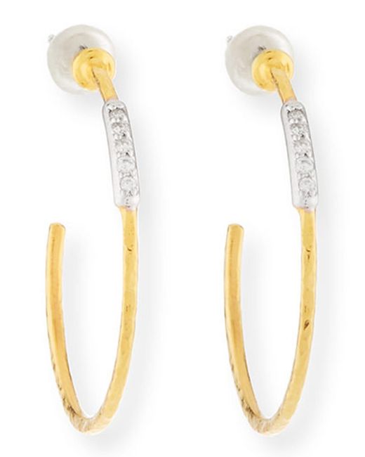 Gurhan White 22k Geo Hoop Earrings W/ Diamond Pave