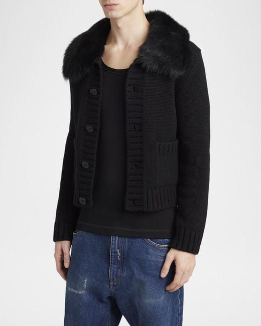 Dolce & Gabbana Black Apos;S Shearling-Collar Wool Jacket for men