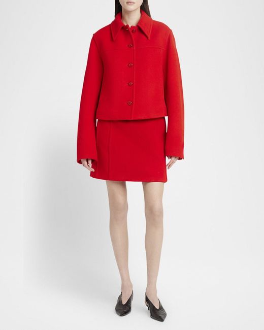 Jil Sander Red Cropped Boxy Wool Jacket