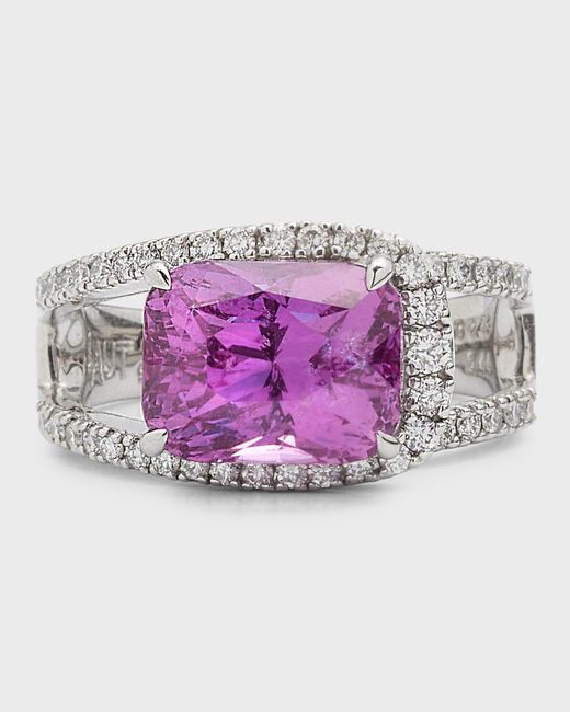 Alexander Laut Purple Platinum Pink Sapphire Ring W/ Diamond Pave, Size 6.5