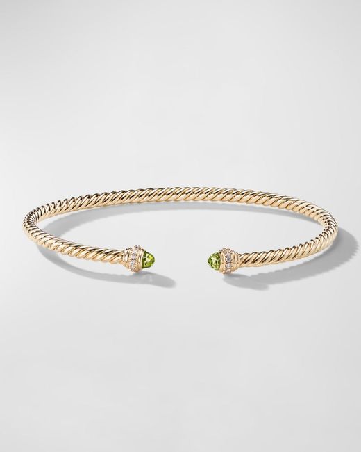 David Yurman Metallic Cablespira Bracelet With Gemstone And Diamonds In 18k Gold, 3mm